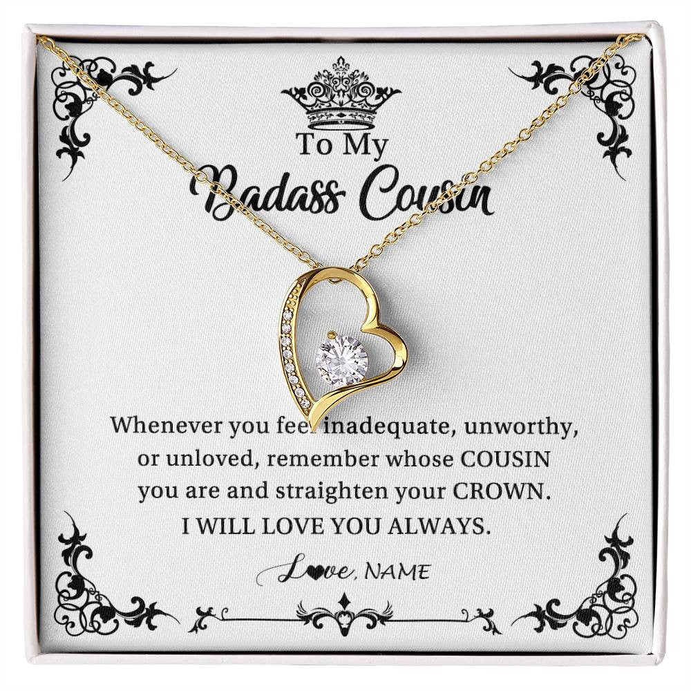 Forever Love Necklace 18K Yellow Gold Finish | Personalized To My Cousin Necklace I Will Love You Always Cousin Pendant Jewelry Birthday Graduation Christmas Customized Message Card | siriusteestore