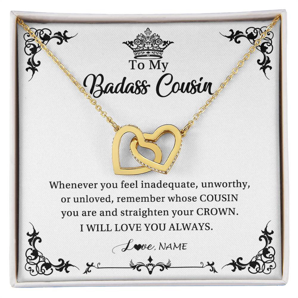 Interlocking Hearts Necklace 18K Yellow Gold Finish | Personalized To My Cousin Necklace I Will Love You Always Cousin Pendant Jewelry Birthday Graduation Christmas Customized Message Card | siriusteestore