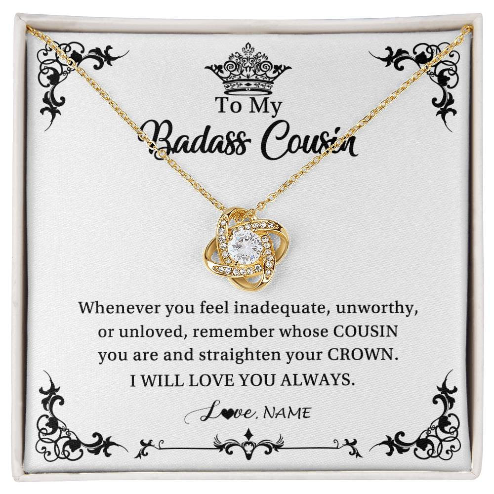 Love Knot Necklace 18K Yellow Gold Finish | Personalized To My Cousin Necklace I Will Love You Always Cousin Pendant Jewelry Birthday Graduation Christmas Customized Message Card | siriusteestore