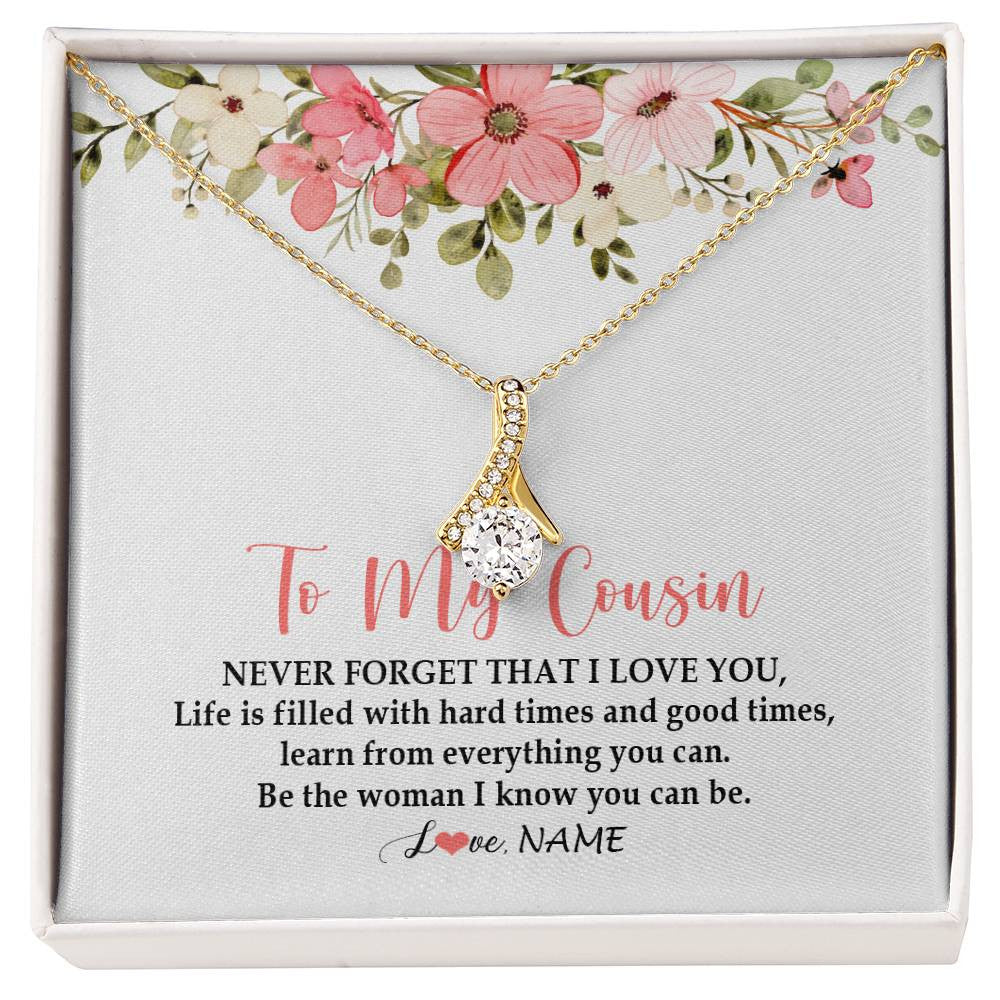 Alluring Beauty Necklace 18K Yellow Gold Finish | Personalized To My Cousin Necklace Never Forget That I Love You Cousin Pendant Jewelry Birthday Graduation Christmas CCustomized Gift Box Message Card | siriusteestore