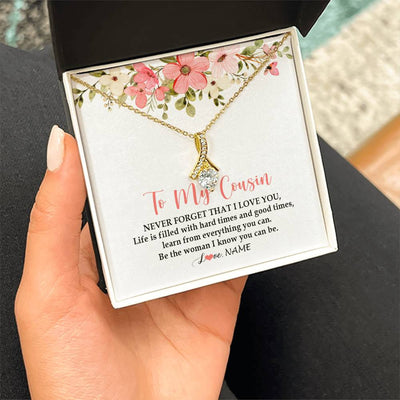 Alluring Beauty Necklace 18K Yellow Gold Finish | Personalized To My Cousin Necklace Never Forget That I Love You Cousin Pendant Jewelry Birthday Graduation Christmas CCustomized Gift Box Message Card | siriusteestore