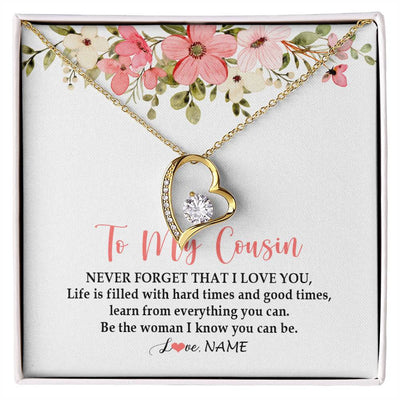 Forever Love Necklace 18K Yellow Gold Finish | Personalized To My Cousin Necklace Never Forget That I Love You Cousin Pendant Jewelry Birthday Graduation Christmas CCustomized Gift Box Message Card | siriusteestore