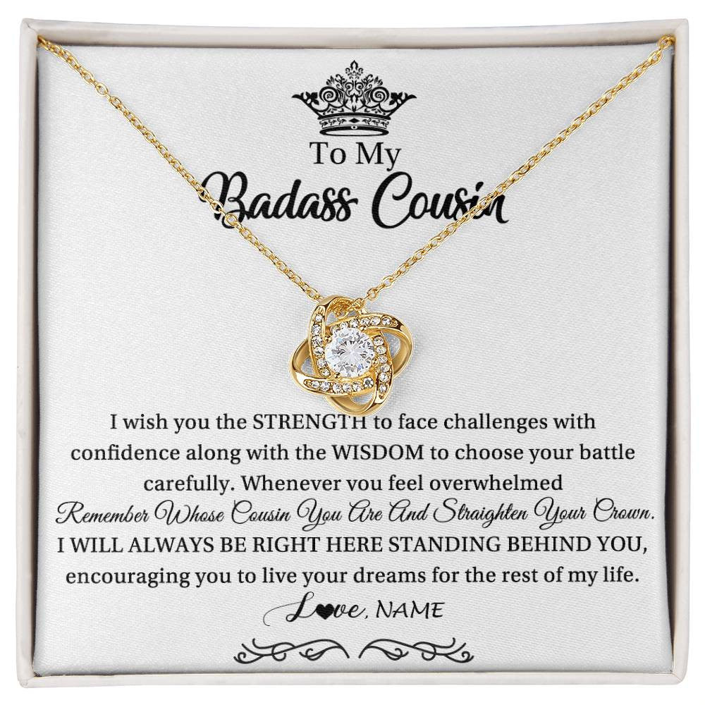 Love Knot Necklace 18K Yellow Gold Finish | Personalized To My Cousin Necklace Straighten Your Crown Cousin Pendant Jewelry Birthday Graduation Christmas Customized Gift Box Message Card | siriusteestore