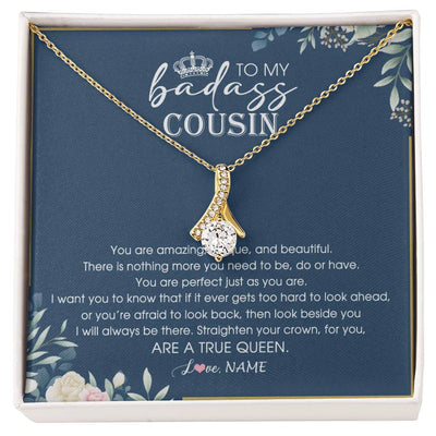 Alluring Beauty Necklace 18K Yellow Gold Finish | 1 | Personalized To My Cousin Necklace Straighten Your Crown Cousin Queen Pendant Jewelry Birthday Graduation Christmas Customized Gift Box Message Card | siriusteestore