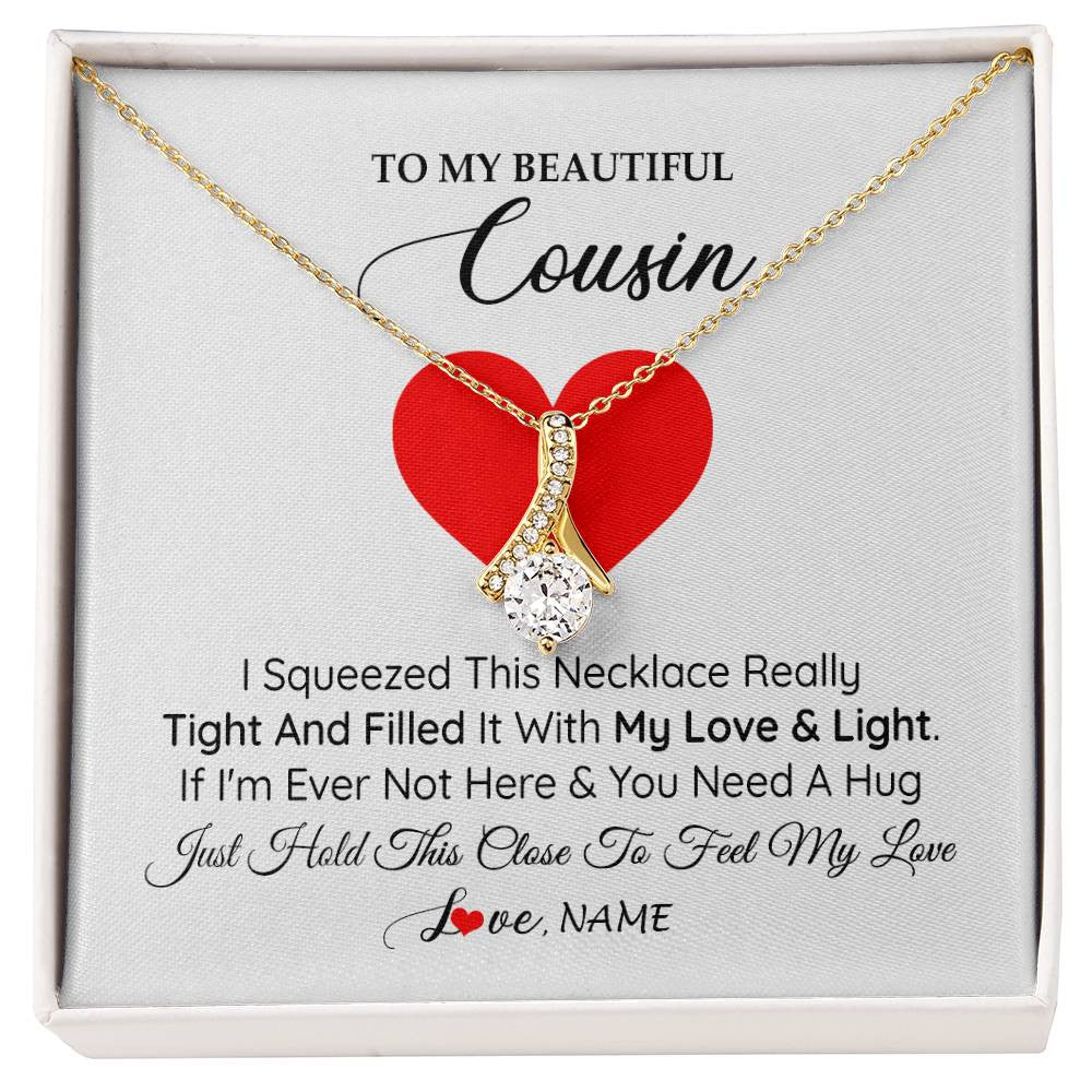 Alluring Beauty Necklace 18K Yellow Gold Finish | 1 | Personalized To My Cousin Necklace from Family I Squeezed This Necklace Cousin Birthday Graduation Christmas Customized Gift Box Message Card | siriusteestore