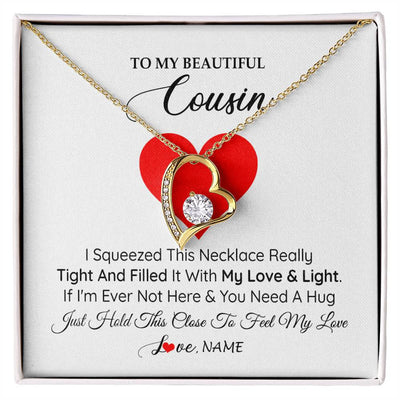 Forever Love Necklace 18K Yellow Gold Finish | 1 | Personalized To My Cousin Necklace from Family I Squeezed This Necklace Cousin Birthday Graduation Christmas Customized Gift Box Message Card | siriusteestore