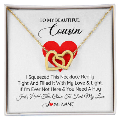 Interlocking Hearts Necklace 18K Yellow Gold Finish | 1 | Personalized To My Cousin Necklace from Family I Squeezed This Necklace Cousin Birthday Graduation Christmas Customized Gift Box Message Card | siriusteestore