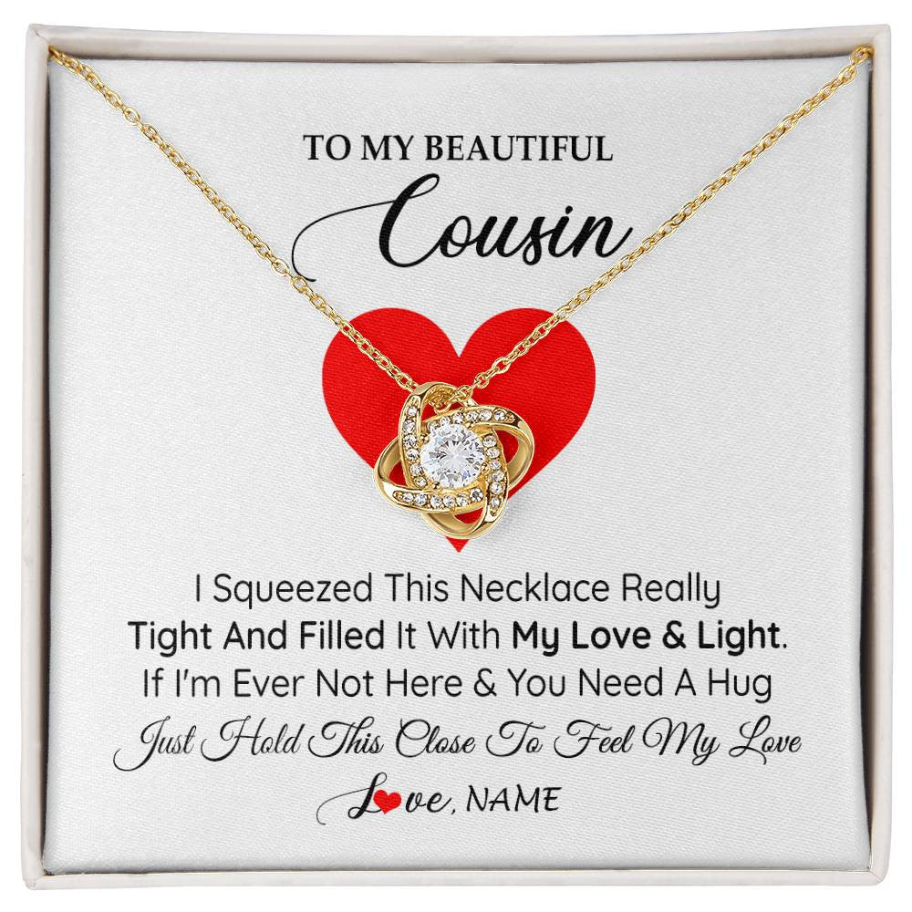 Love Knot Necklace 18K Yellow Gold Finish | 1 | Personalized To My Cousin Necklace from Family I Squeezed This Necklace Cousin Birthday Graduation Christmas Customized Gift Box Message Card | siriusteestore