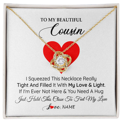 Love Knot Necklace 18K Yellow Gold Finish | 1 | Personalized To My Cousin Necklace from Family I Squeezed This Necklace Cousin Birthday Graduation Christmas Customized Gift Box Message Card | siriusteestore