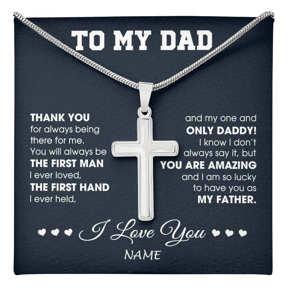 Stainless Cross Necklace Stainless Steel | Personalized To My Dad Necklace From Daughter Son I Love You Dad Birthday Father Day Graduation Christmas Customized Gift Box Message Card | siriusteestore
