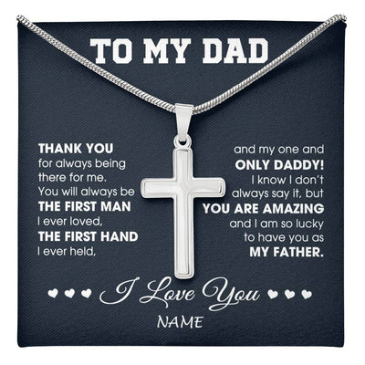 Stainless Cross Necklace Stainless Steel | Personalized To My Dad Necklace From Daughter Son I Love You Dad Birthday Father Day Graduation Christmas Customized Gift Box Message Card | siriusteestore