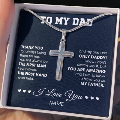 Stainless Cross Necklace Stainless Steel | Personalized To My Dad Necklace From Daughter Son I Love You Dad Birthday Father Day Graduation Christmas Customized Gift Box Message Card | siriusteestore