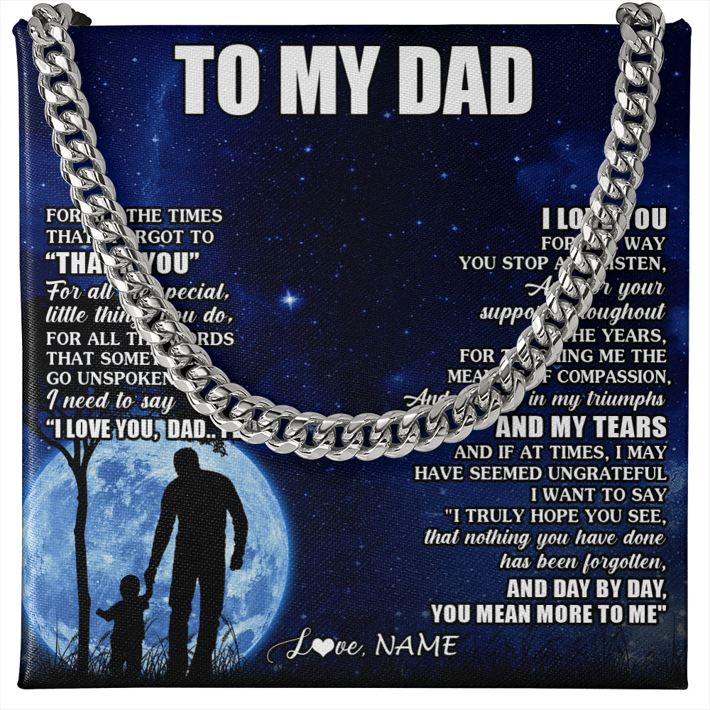 Cuban Link Chain Necklace Stainless Steel | 1 | Personalized To My Dad Necklace From Daughter Son Thank You Grateful Love Dad Birthday Fathers Day Thanksgiving Christmas Customized Gift Box Message Card | siriusteestore