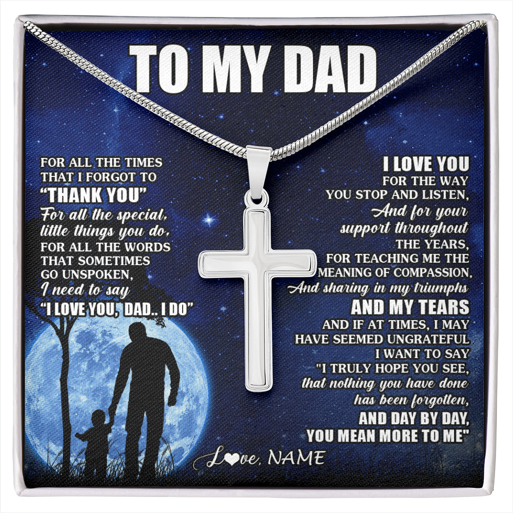 Stainless Cross Necklace Stainless Steel | 1 | Personalized To My Dad Necklace From Daughter Son Thank You Grateful Love Dad Birthday Fathers Day Thanksgiving Christmas Customized Gift Box Message Card | siriusteestore