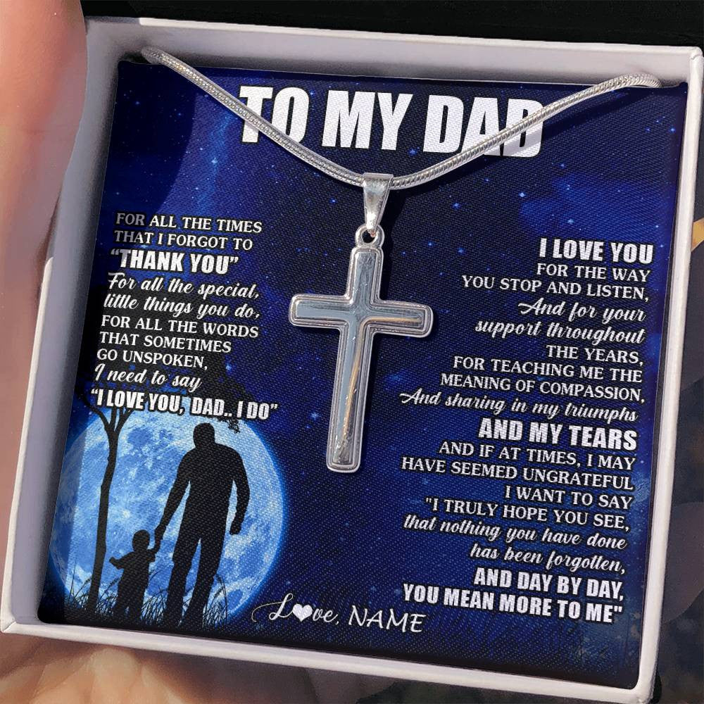 Stainless Cross Necklace Stainless Steel | 2 | Personalized To My Dad Necklace From Daughter Son Thank You Grateful Love Dad Birthday Fathers Day Thanksgiving Christmas Customized Gift Box Message Card | siriusteestore