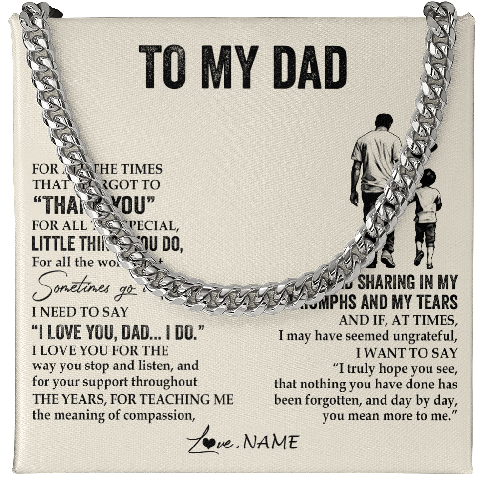 Cuban Link Chain Necklace Stainless Steel | 1 | Personalized To My Dad Necklace From Son For All The Times That I Forgot To Thank You Dad Birthday Fathers Day Christmas Customized Gift Box Message Card | siriusteestore