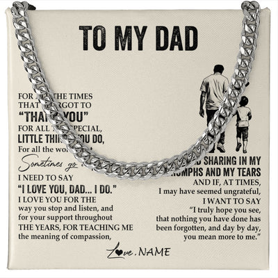 Cuban Link Chain Necklace Stainless Steel | 1 | Personalized To My Dad Necklace From Son For All The Times That I Forgot To Thank You Dad Birthday Fathers Day Christmas Customized Gift Box Message Card | siriusteestore