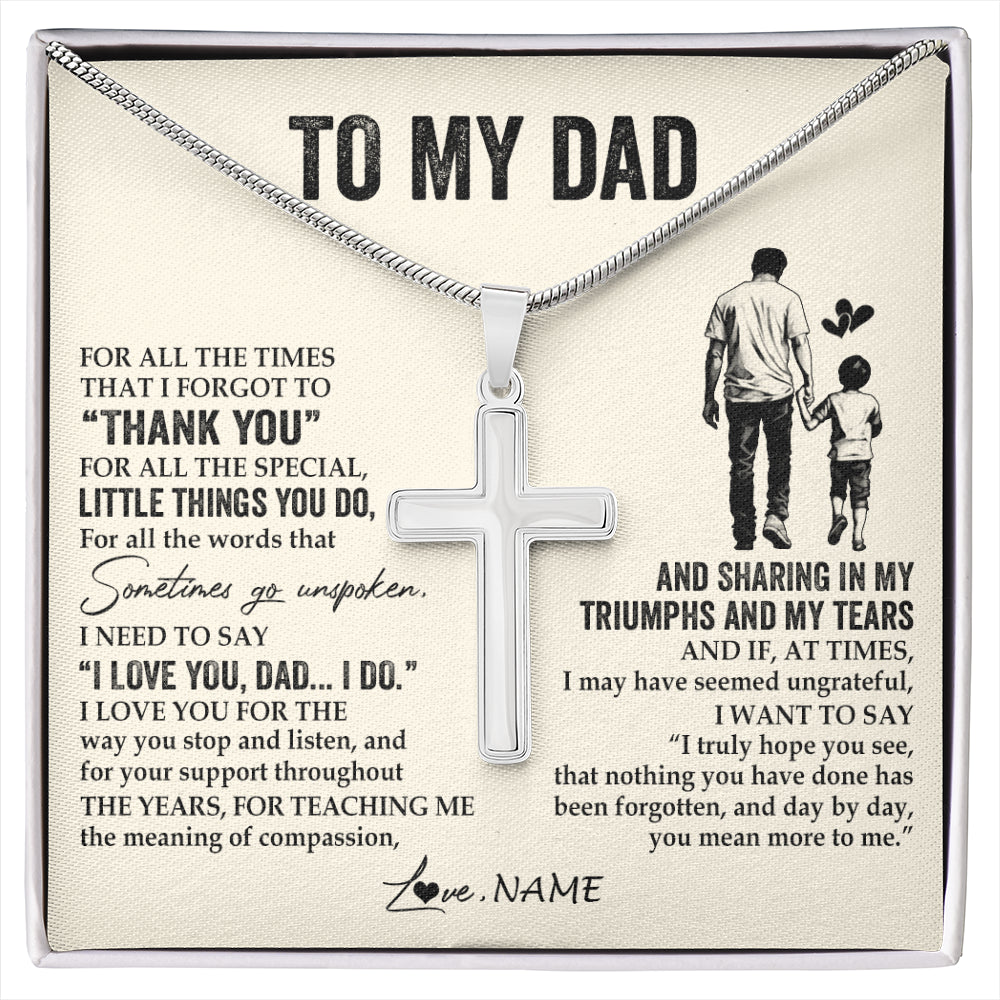 Stainless Cross Necklace Stainless Steel | 1 | Personalized To My Dad Necklace From Son For All The Times That I Forgot To Thank You Dad Birthday Fathers Day Christmas Customized Gift Box Message Card | siriusteestore