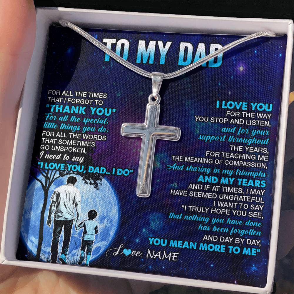 Stainless Cross Necklace Stainless Steel | 2 | Personalized To My Dad Necklace From Son Thank You Day By Day Dad Birthday Gifts Fathers Day Christmas Customized Gift Box Message Card | siriusteestore