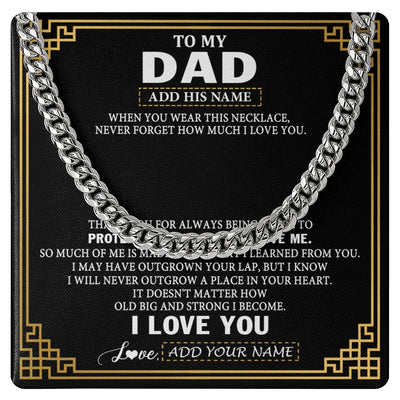 Cuban Link Chain Necklace Stainless Steel | 1 | Personalized To My Dad Necklace Gift From Daughter Son I Love You Protect Encourage Love Dad Gifts For Men Birthday Fathers Day Christmas Gift Box Message Card | https://siriusteestore.