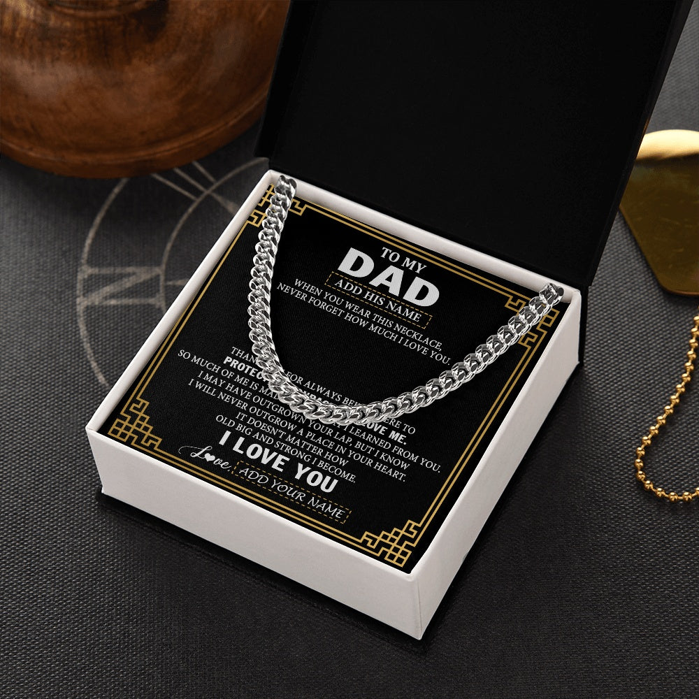 Cuban Link Chain Necklace Stainless Steel | 2 | Personalized To My Dad Necklace Gift From Daughter Son I Love You Protect Encourage Love Dad Gifts For Men Birthday Fathers Day Christmas Gift Box Message Card | https://siriusteestore.