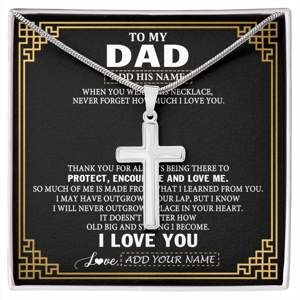Stainless Cross Necklace Stainless Steel | 1 | Personalized To My Dad Necklace Gift From Daughter Son I Love You Protect Encourage Love Dad Gifts For Men Birthday Fathers Day Christmas Gift Box Message Card | https://siriusteestore.