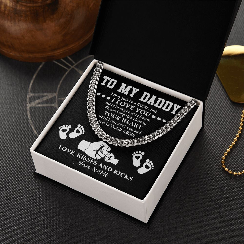 Cuban Link Chain Necklace | Personalized To My Daddy Necklace From Unborn Baby Bump Pregnancy Announcement Expecting Daddy Fathers Day Christmas Customized Gift Box Message Card | siriusteestore