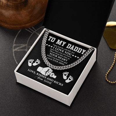 Cuban Link Chain Necklace | Personalized To My Daddy Necklace From Unborn Baby Bump Pregnancy Announcement Expecting Daddy Fathers Day Christmas Customized Gift Box Message Card | siriusteestore
