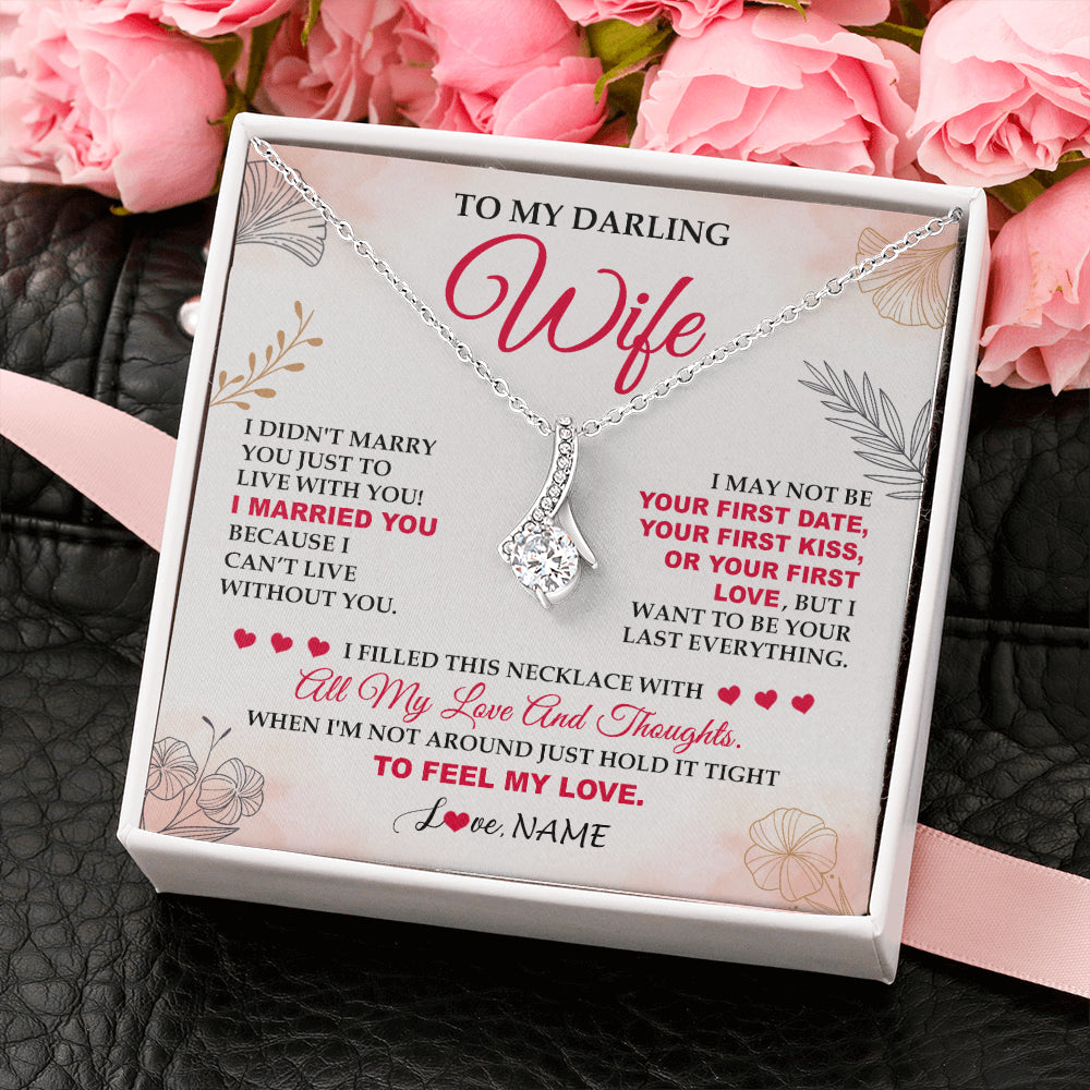 Alluring Beauty Necklace 14K White Gold Finish | 2 | Personalized To My Darling Wife Necklace From Husband My Love Birthday Gifts For Wife Soulmate Wedding Anniversary Romantic Gifts For Her Gift Box Message Card | siriusteestore