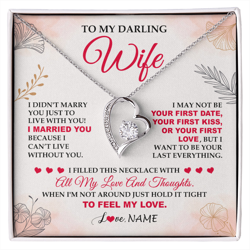 Forever Love Necklace 14K White Gold Finish | 1 | Personalized To My Darling Wife Necklace From Husband My Love Birthday Gifts For Wife Soulmate Wedding Anniversary Romantic Gifts For Her Gift Box Message Card | siriusteestore