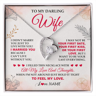 Forever Love Necklace 14K White Gold Finish | 1 | Personalized To My Darling Wife Necklace From Husband My Love Birthday Gifts For Wife Soulmate Wedding Anniversary Romantic Gifts For Her Gift Box Message Card | siriusteestore