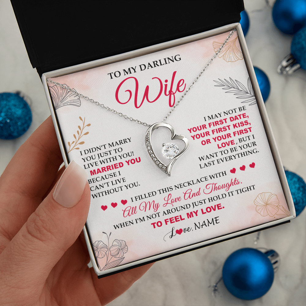 Forever Love Necklace 14K White Gold Finish | 2 | Personalized To My Darling Wife Necklace From Husband My Love Birthday Gifts For Wife Soulmate Wedding Anniversary Romantic Gifts For Her Gift Box Message Card | siriusteestore