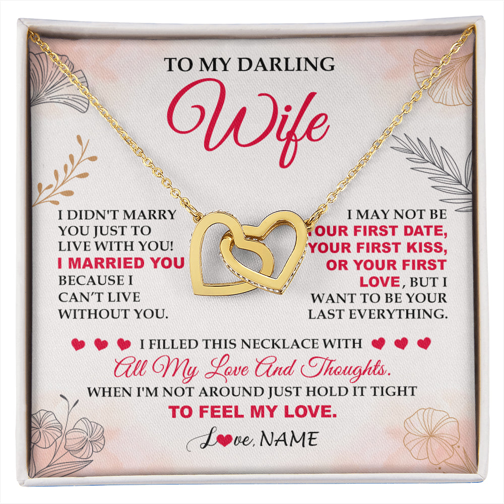 Interlocking Hearts Necklace 18K Yellow Gold Finish | 1 | Personalized To My Darling Wife Necklace From Husband My Love Birthday Gifts For Wife Soulmate Wedding Anniversary Romantic Gifts For Her Gift Box Message Card | siriusteestore