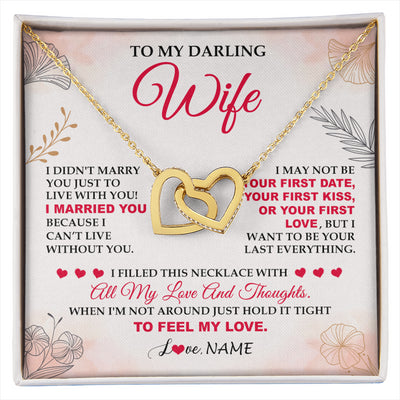Interlocking Hearts Necklace 18K Yellow Gold Finish | 1 | Personalized To My Darling Wife Necklace From Husband My Love Birthday Gifts For Wife Soulmate Wedding Anniversary Romantic Gifts For Her Gift Box Message Card | siriusteestore