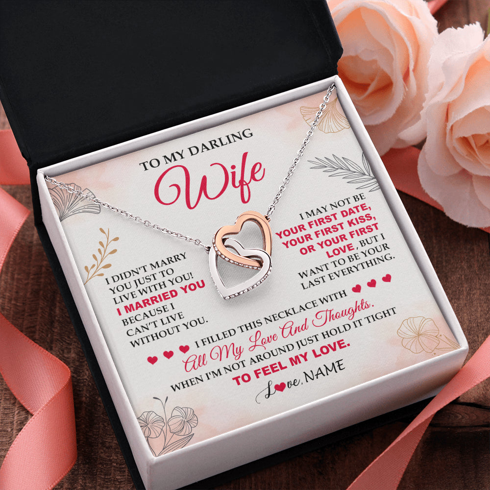 Interlocking Hearts Necklace Stainless Steel & Rose Gold Finish | 2 | Personalized To My Darling Wife Necklace From Husband My Love Birthday Gifts For Wife Soulmate Wedding Anniversary Romantic Gifts For Her Gift Box Message Card | siriusteestore