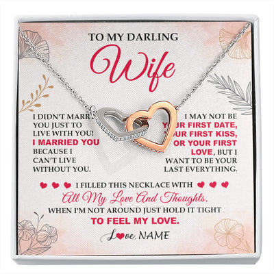 Interlocking Hearts Necklace Stainless Steel & Rose Gold Finish | 1 | Personalized To My Darling Wife Necklace From Husband My Love Birthday Gifts For Wife Soulmate Wedding Anniversary Romantic Gifts For Her Gift Box Message Card | siriusteestore