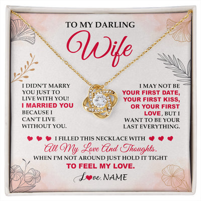 Love Knot Necklace 18K Yellow Gold Finish | 1 | Personalized To My Darling Wife Necklace From Husband My Love Birthday Gifts For Wife Soulmate Wedding Anniversary Romantic Gifts For Her Gift Box Message Card | siriusteestore