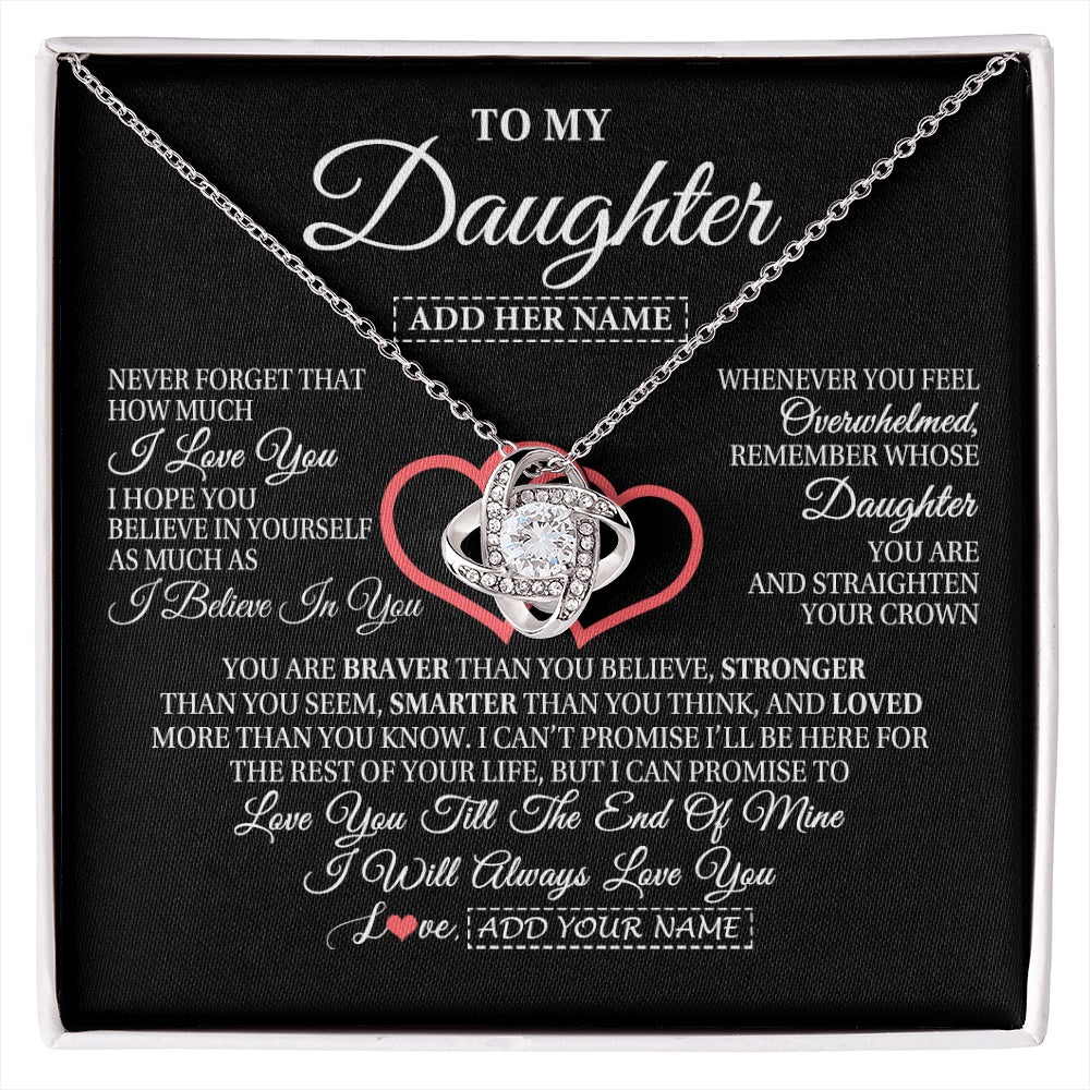 Love Knot Necklace 14K White Gold Finish | 1 | Personalized To My Daughter Birthday Gifts From Mom Dad Mother Always Love You Daughter Necklace Gifts Jewelry Christmas Custom Gift Box Message Card | siriusteestore.myshopify