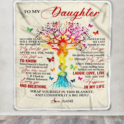Personalized To My Daughter Blanket From Mom Dad Father DNA Colorful Tree Daughter Birthday Celebrating Graduation Christmas Customized Gift Fleece Blanket | siriusteestore