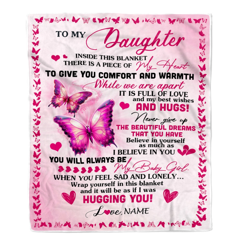 Personalized To My Daughter Blanket From Mom Mother Butterfly Inside This Blanket Daughter Birthday Graduation Thanksgiving Christmas Customized Fleece Blanket | siriusteestore