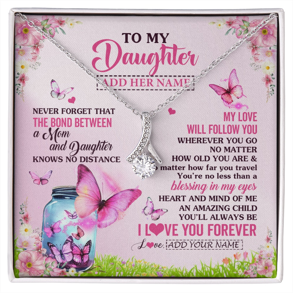 Alluring Beauty Necklace 14K White Gold Finish | 1 | Personalized To My Daughter Butterfly Necklace From Mom Mother The Bond Between Daughter Birthday Gifts Graduation Christmas Jewelry Gift Box Message Card | https://siriusteestore.