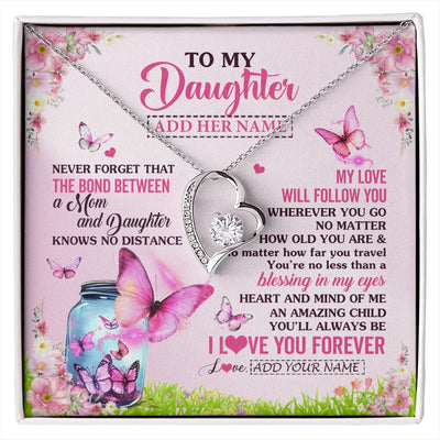 Forever Love Necklace 14K White Gold Finish | 1 | Personalized To My Daughter Butterfly Necklace From Mom Mother The Bond Between Daughter Birthday Gifts Graduation Christmas Jewelry Gift Box Message Card | https://siriusteestore.