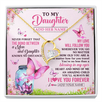 Forever Love Necklace 18K Yellow Gold Finish | 1 | Personalized To My Daughter Butterfly Necklace From Mom Mother The Bond Between Daughter Birthday Gifts Graduation Christmas Jewelry Gift Box Message Card | https://siriusteestore.