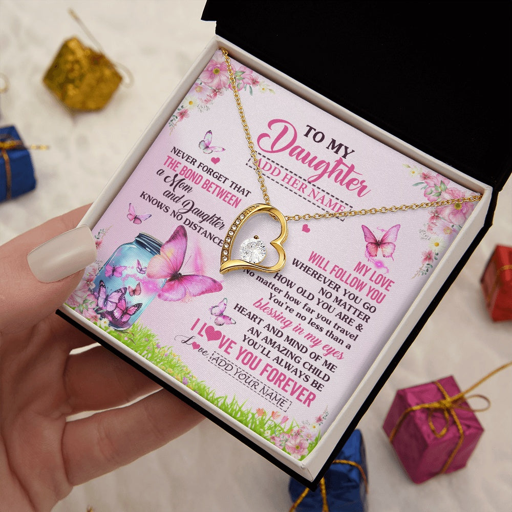 Forever Love Necklace 18K Yellow Gold Finish | 2 | Personalized To My Daughter Butterfly Necklace From Mom Mother The Bond Between Daughter Birthday Gifts Graduation Christmas Jewelry Gift Box Message Card | https://siriusteestore.