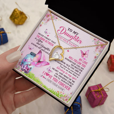 Forever Love Necklace 18K Yellow Gold Finish | 2 | Personalized To My Daughter Butterfly Necklace From Mom Mother The Bond Between Daughter Birthday Gifts Graduation Christmas Jewelry Gift Box Message Card | https://siriusteestore.