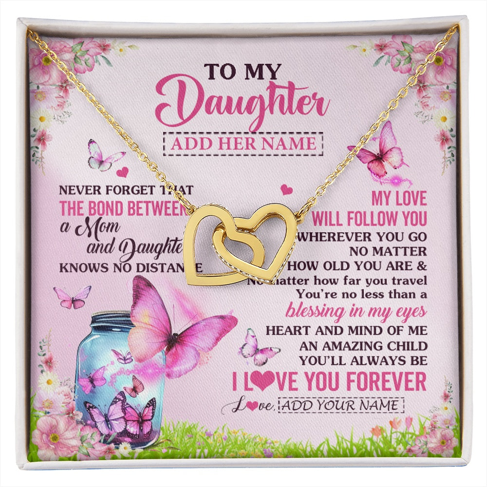 Interlocking Hearts Necklace 18K Yellow Gold Finish | 1 | Personalized To My Daughter Butterfly Necklace From Mom Mother The Bond Between Daughter Birthday Gifts Graduation Christmas Jewelry Gift Box Message Card | https://siriusteestore.