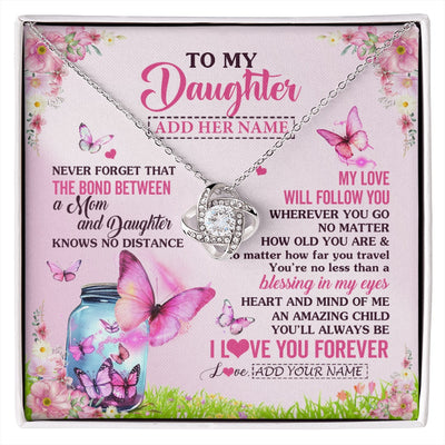 Love Knot Necklace 14K White Gold Finish | 1 | Personalized To My Daughter Butterfly Necklace From Mom Mother The Bond Between Daughter Birthday Gifts Graduation Christmas Jewelry Gift Box Message Card | https://siriusteestore.