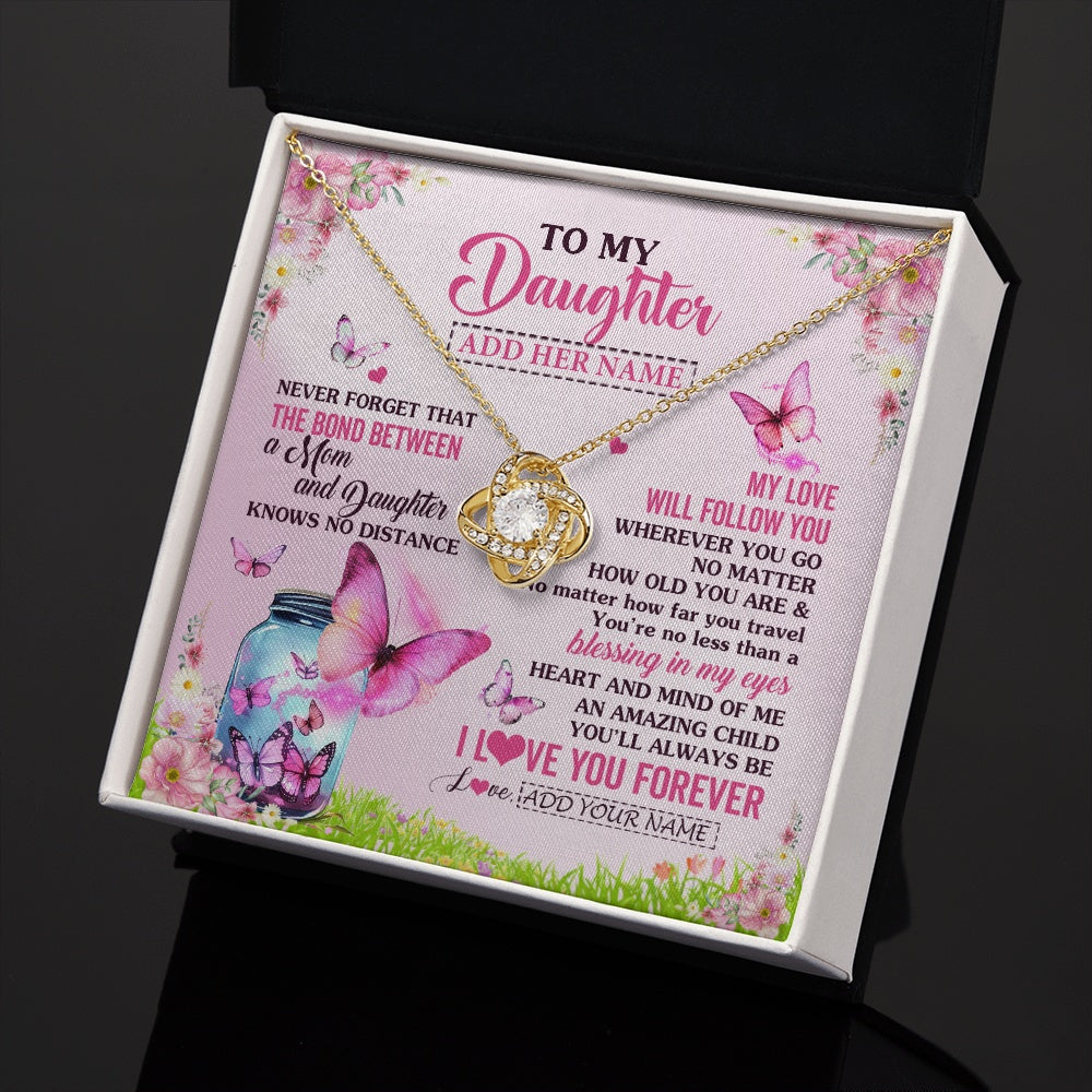 Love Knot Necklace 18K Yellow Gold Finish | 2 | Personalized To My Daughter Butterfly Necklace From Mom Mother The Bond Between Daughter Birthday Gifts Graduation Christmas Jewelry Gift Box Message Card | https://siriusteestore.