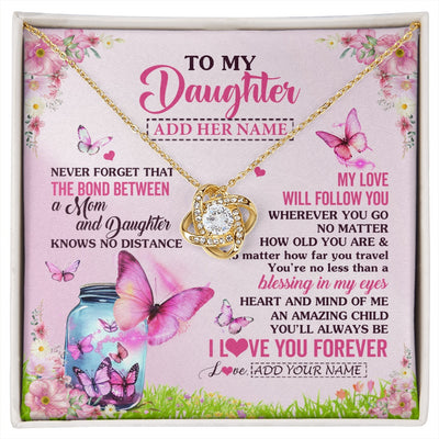 Love Knot Necklace 18K Yellow Gold Finish | 1 | Personalized To My Daughter Butterfly Necklace From Mom Mother The Bond Between Daughter Birthday Gifts Graduation Christmas Jewelry Gift Box Message Card | https://siriusteestore.