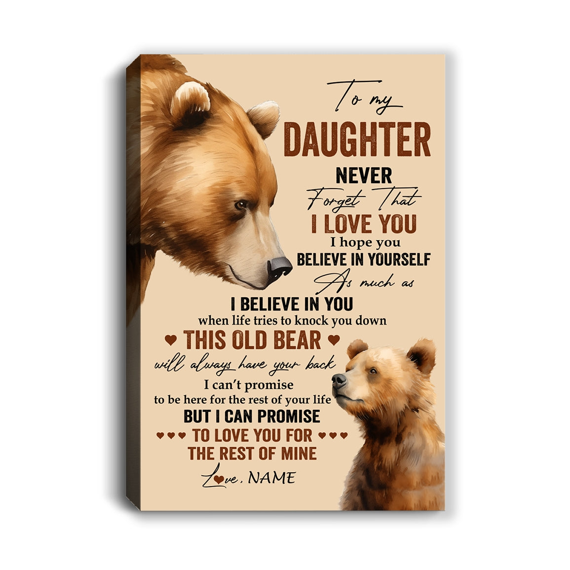 Personalized To My Daughter Canvas From Mom Dad Mother Never Forget I Love You Bear Daughter Birthday Gifts Graduation Christmas Custom Wall Art Print Framed Canvas | siriusteestore